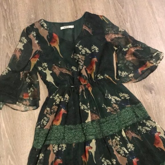 Women's green deer maxi dress size small free earrings with purchase formal - Picture 2 of 5